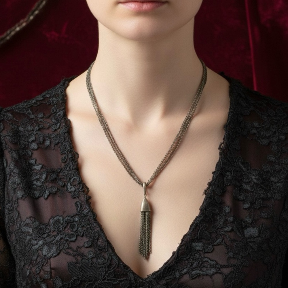 Vintage Titanic Silver Tassel Necklace Multi Strand Edwardian Pouch Movie Promo